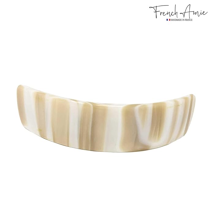 French Amie Ivory Handmade Curved Strong Grip Celluloid Automatic Volume Hair Clip Barrette (Ivory)