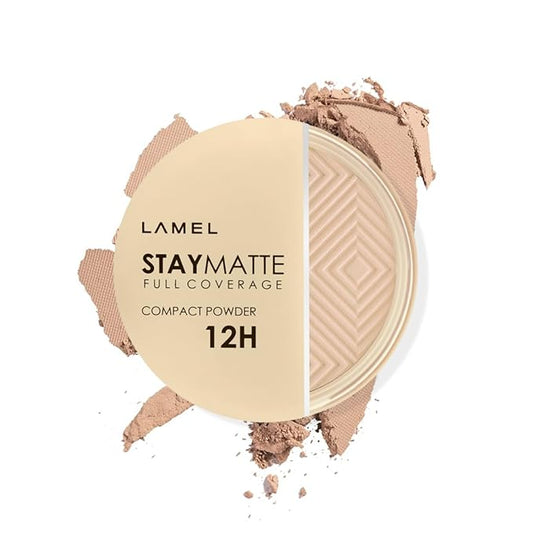 Lamel Stay Matte Compact Powder - Light Natural Coverage - Universal Neutral Undertone - Cruelty Free - Cool Ivory N.402