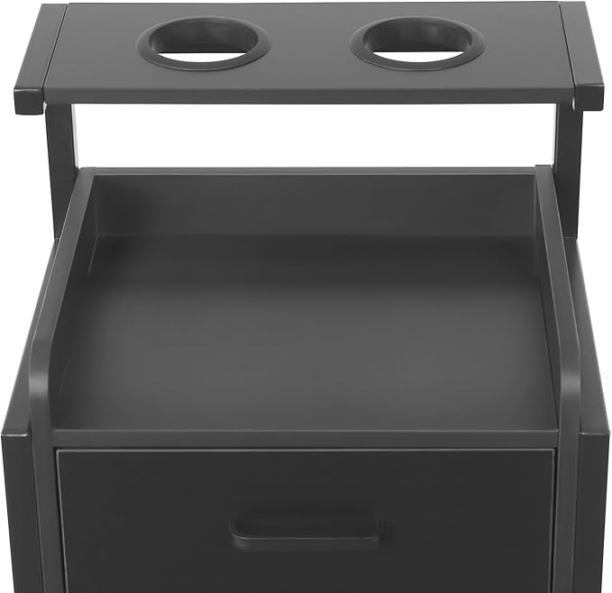Suspended Salon Station for Hair Stylist, Wall Mounted Styling Salon Station Storage Cabinet w/2*Drawers &Hair Dryer Stand,Floating Nightstand Stylist Storage Cabinet for Home (Black)