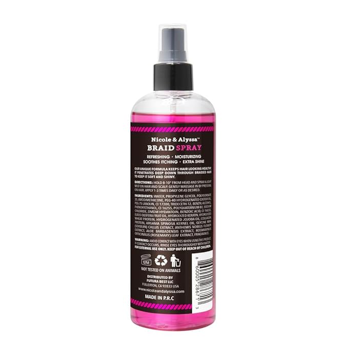 Nicole & Alyssa - Braid Spray 9.5oz - for BOHO Braids, Twists, Locs, Box Braids, Knotless Braids, Cornrows - Braid Sheen, Refreshing, Moisturizing, Detangling, Extra Shine (Pack of 2)