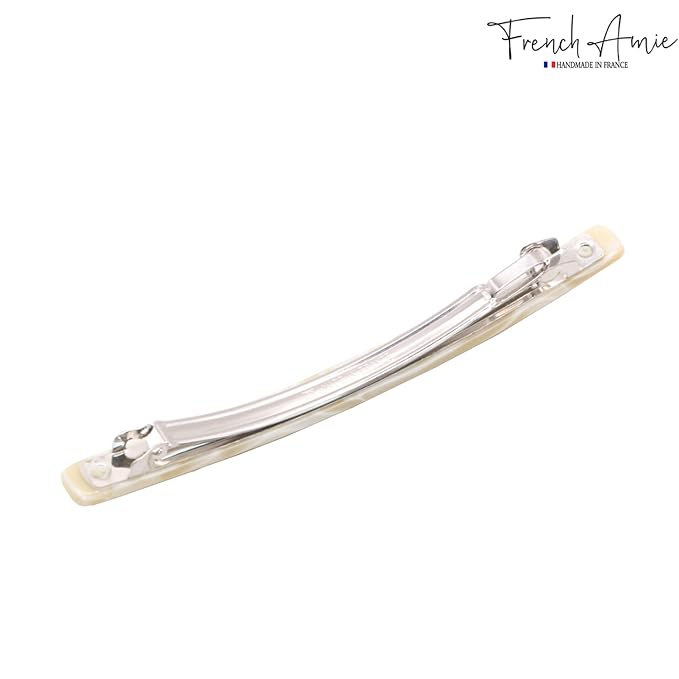 French Amie Long and Thin Large 4" Handmade Celluloid Hair Barrette Clip for Girls Automatic Strong Hold Hair Clips for Women No Slip Durable Paris Hair Accessories, Made in France (Cream Nougat)
