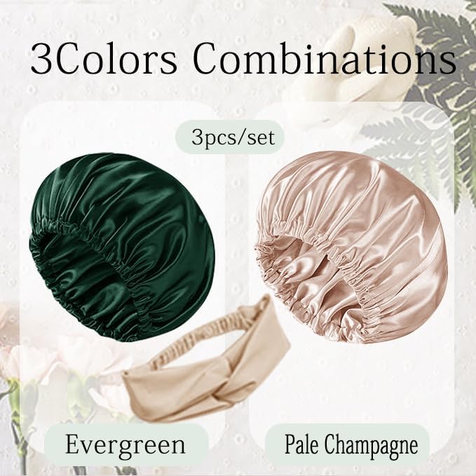 Hair Bonnets 3Pcs Satin Bonnet For Sleeping Silky Bonnets Womens Silk Bonnet Night Caps Curly Hair Sleep Cap For Women