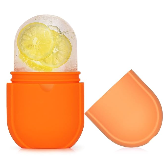Ice Roller for Face and Eye, Gua Sha Facial Tools ,Puffiness Relief Ice Roller Skin Care ,Ice Facial Cube, Neck Massage, Silicone Ice Mold for Face Beauty,Self Care Gifts for Women ( Orange)