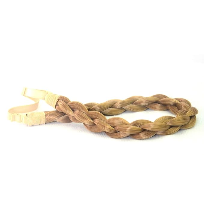 DIGUAN Chubby Narrow Synthetic Hair Braided Headband Classic Chunky Plaited Braids Elastic Stretch Hairpiece Women Girl Beauty accessory, 58g (Golden Blonde)