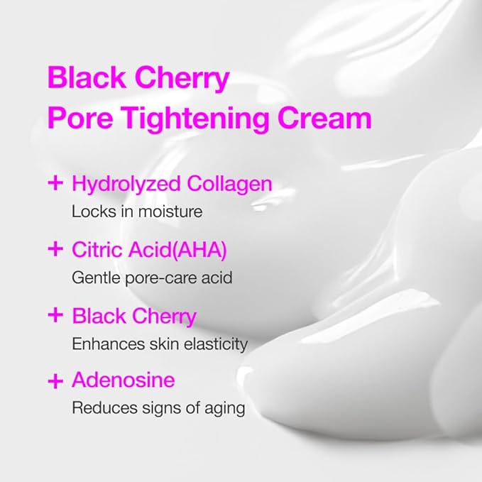 Black Cherry Pore Tightening Cream Luftig, Pore Minimizer, Black Cherry Extract, AHA, Hydrolyzed Collagen, Korean Skincare, All Skin Types, 3.3 fl.oz / 100ml