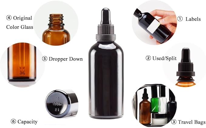 YIZHAO Black Glass Dropper Bottle 4oz, Tincture Bottles with Glass Dropper, for Essential Oils, Aromatherapy, Cosmetic, Laboratory, Pharmacy, Liquids, Travel –9 Pcs