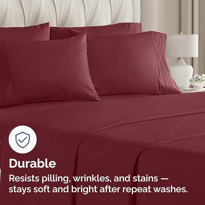 King Pillow Cases Set of 10 - Ultra Soft Hotel Quality Pillowcase Covers - Comfy & Wrinkle Free - Shrink, Stain & Fade Resistant - Easy-Care, Machine Washable Pillow Protectors - 10 Pcs Set - Burgundy