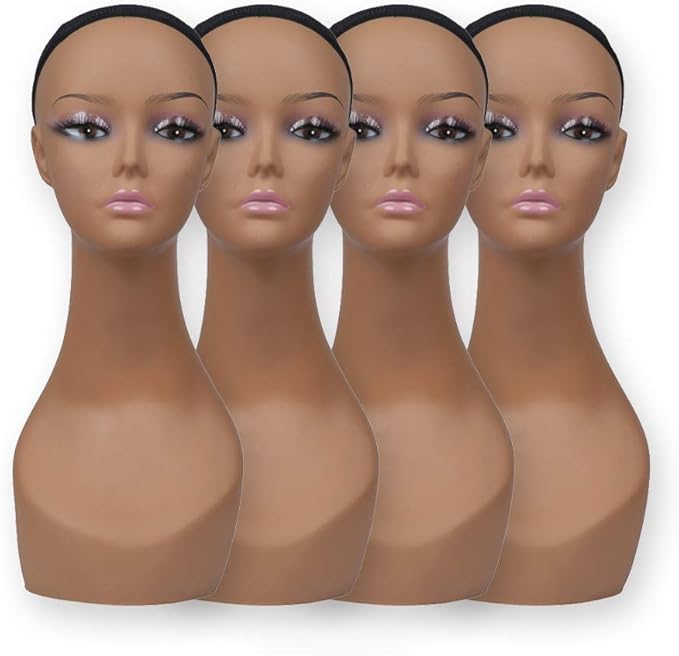 4 Pcs Lifelike Female Plastic Mannequin Head Wig Stand Realistic Wig Display Head Props