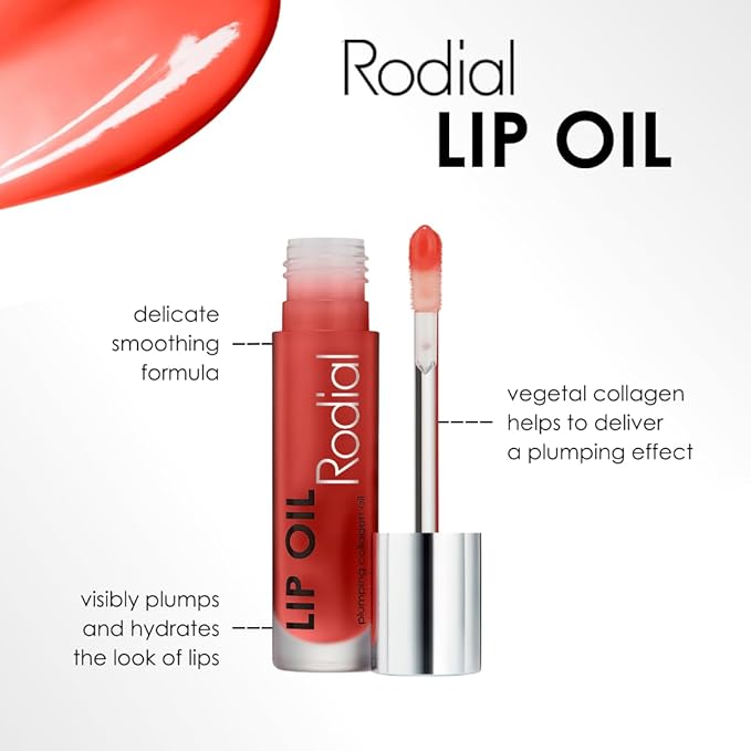 Rodial Plumping Collagen Lip Oil Sugar Coral 0.13fl.oz, Vegan Collagen-Infused Lip Oil with Macadamia and Jojoba Oil, Deep Hydration for Fuller-Looking Pout, Ultra-Nourishing Formula for Silky Lips