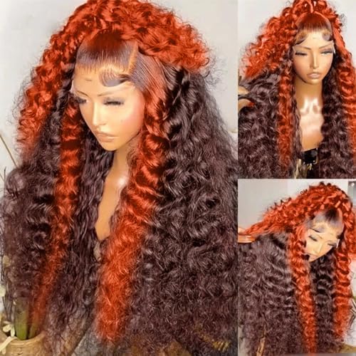 250 Density Curly Lace Front Wigs Human Hair Pre Plucked Hairline Glueless Wig 13x6 HD Lace Frontal Wigs for Women Ginger Orange Colored Ombre Wig Brazilian Virgin Hair 26inch