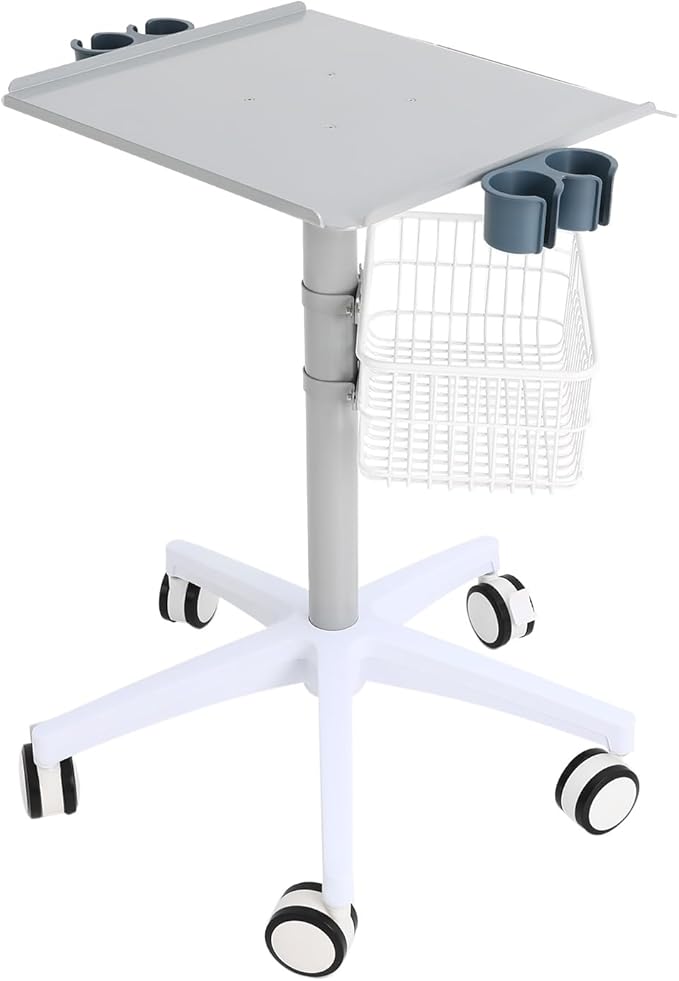Medical Cart, Rolling Salon Cart with Wheels, Mobile Trolley Stand 33.46"-43.71" Height Adjustable for Salons Instruments Offices Hotels,with a Basket and Fix Holders