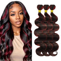 24 26 28 Inch Highlight Bundles Human Hair Red Body Wave Bundles Niegmeag 2 Tone Black and Burgundy Body Wave Bundle Brazilian Virgin Remy Hair Extensions
