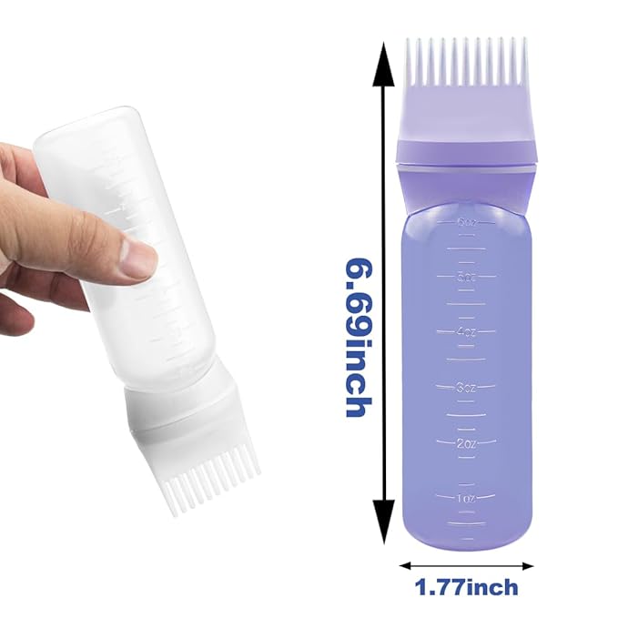 4 Pcs Root Comb Applicator Bottle 6oz,Hair Oil Applicator Bottle for Hair,Oil Comb Applicator Hair Bottle Applicator for Hair Dye Shampoos Hair Salons Camping Traveling (black+white+purple+pink)