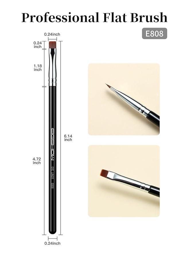 EIGSHOW Flat Eyeliner Brush, Professional Precise Eyebrow Concealer Brush for Sharp Defined, Eye Liner Application with Gel Liquid Cream Powder (E808)