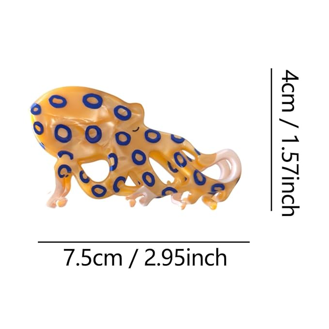Cute Blue-Ringed Octopus 2.95inch Small Hair Clip,Funny Acetate Claw Clips for Women