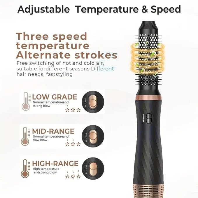 5 in 1 Hair Dryer Brush -Ionic Auto Wrap Curler & Straightener with 3 Heat Settings, Magic Hair Styler Salon-Grade Results for Women, Travel-Friendly Styler with ALCI Plug (Black)