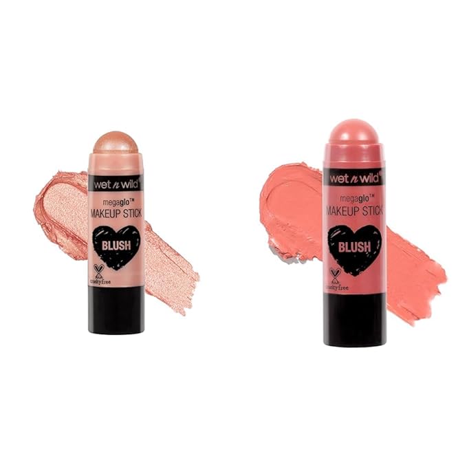 wet n wild MegaGlo Makeup Stick Bundle - Peach Bums & Pink Floral Majority, Buildable Color, Versatile Use