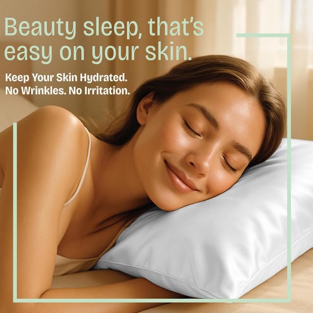 BLISSFORD Satin Pillowcase with Zipper for Hair and Skin Care, Feels Soft and Cool Like a Silk Pillowcase, White Satin Pillow Cases 2 Pack, Slik Pillow Cover, King Size - Set of 2