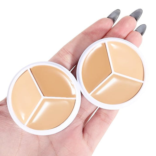 Kaely 2Pcs Tri Color Concealer Pot,Color Correcting Concealer for Dark Circles Spots,Cream Concealer Full Coverage,Foundation Contour Makeup Palettes,under Eye Brightener corrector de ojeras,01