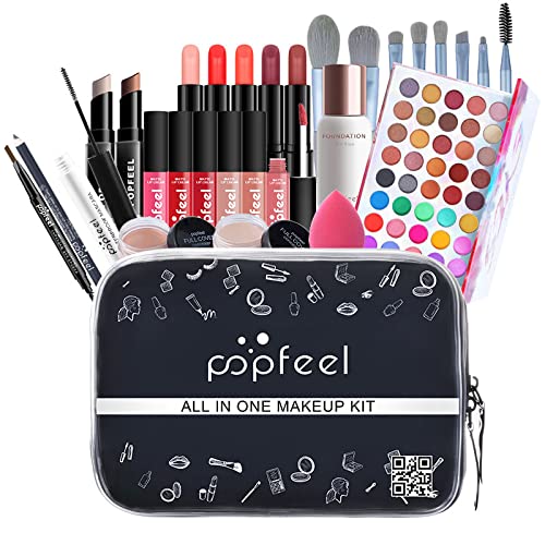 All-in-one Holiday Make up Gift Set | Makeup Kit for Women Full Kit Essential Starter Bundle Include Eyeshadow Palette Lipstick Blush Foundation Concealer Face Powder Mascara Lipgloss Brush