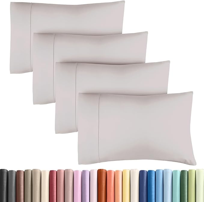 Queen Pillow Cases - 4 Pack - Super Soft Pillowcase Covers - Envelope Enclosure - Hotel Quality Pillow Protectors - Wrinkle Free, Shrink & Stain Resistant - Machine Washable - 20" x 30" (Light Grey)