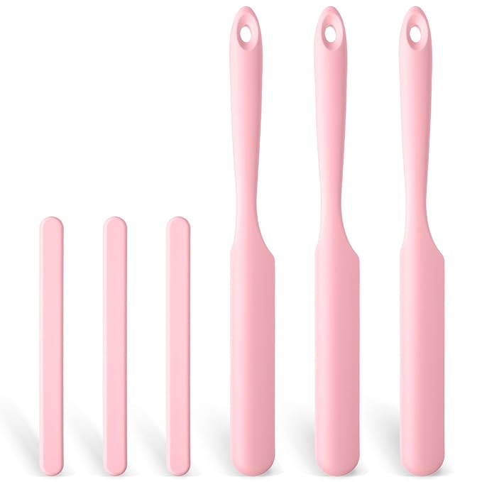 6PCS Silicone Wax Applicator Sticks, Pink Reusable Hard Wax Spurtle Spatula Non-stick Stirring Wand Hair Removal Sticks Applicator Spatula for Home Salon Body Use