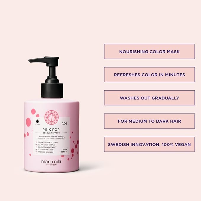 Maria Nila Color Refresh Pink Pop, 10.1 Fl Oz / 300 ml, Pink Color Bomb, Semi-Permanent Pigments, 100% Vegan & Sulfate/Paraben free