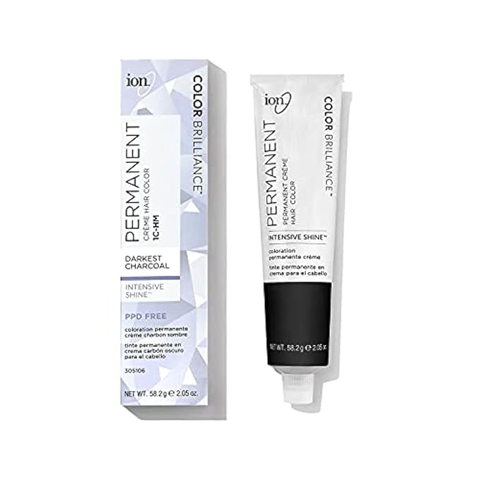 Ion Permanent Creme Hair Color 1CHM Darkest Charcoal, Vegan, Cruelty Free, PPD Free, 100% Gray Coverage, Long Lasting, Fade Resistant Color, 2.05 oz