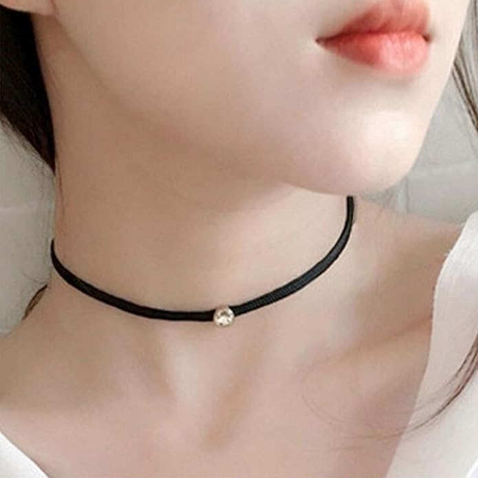 Boho Leather Choker Necklace Thin Black Suede Velvet Necklace Chain Vintage Minimalist Beaded Necklace 90s Chain Jewelry for Women Gifts