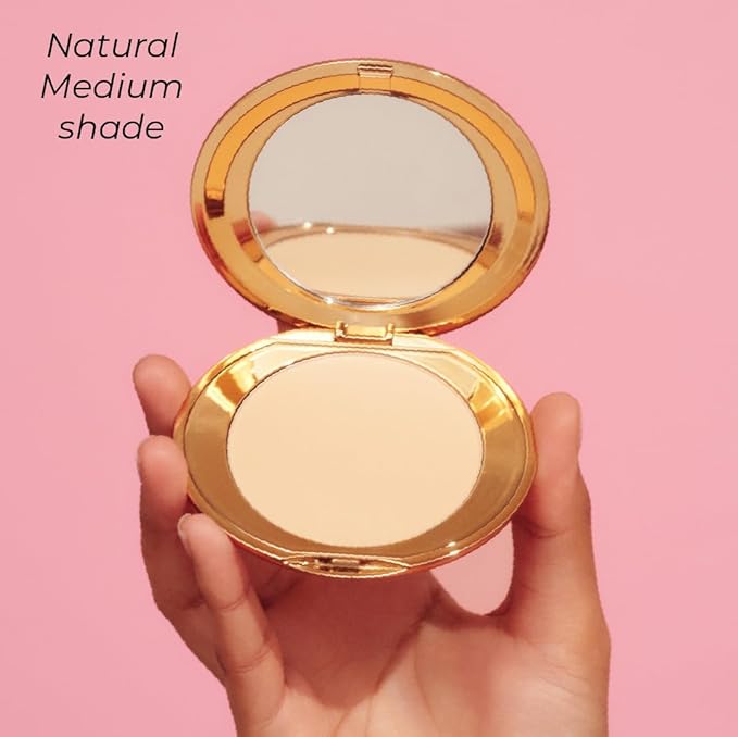 MCoBeauty Miracle Flawless Pressed Powder, Natural Medium Shade, Oil-Control, Soft-Focus Finish with Hydrating Rose Flower Extract & Sweet Almond Oil, Vegan, Cruelty Free Cosmetics