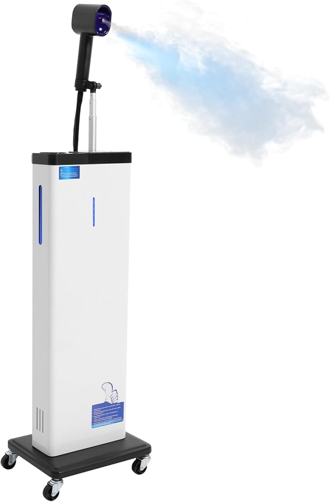 Nano Hair Steamer, 1300W Professional Micro-Mist Hair Steamer 9-Gear Adjustable, Floor Type 360° Rotation Universal Wheel for Hair Deep Care Hair Repair Salon Spa (White)