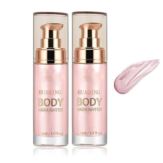 2 Pack Body Luminizer,Shimmer Body Highlighter Makeup Liquid Gloss Makeup for Glitte Face Body Gloss Cream.(104 Soft Yarn Pink)