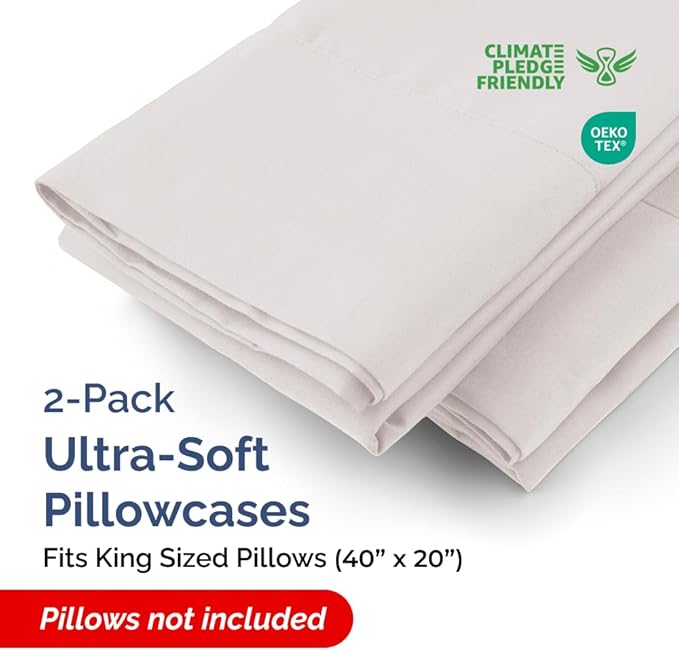 King Pillow Cases - 2 Pack - Super Soft Pillowcase Covers - Envelope Enclosure - Hotel Quality Pillow Protectors - Wrinkle Free, Shrink & Stain Resistant - Machine Washable - 20" x 40" (Light Grey)