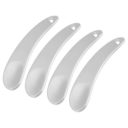 VOCOSTE 4 Pcs Makeup Spatula Mini Spoon, Eye Cream Massage Sticks Beauty Scoop, for Facial Cosmetic Face Cream, Zinc Alloy Moon Shape 2.13"x0.51", Silver Tone