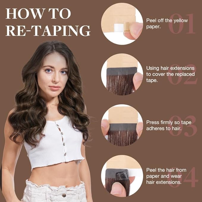 GOO GOO Tape in Hair Extensions Human Hair, 2/6/2 Balayage Dark Brown to Chestnut Brown, 14inch 25g 10pcs, Skin Weft Seamless Invisible, Silky Straight with Thick Ends, Remy Human Hair