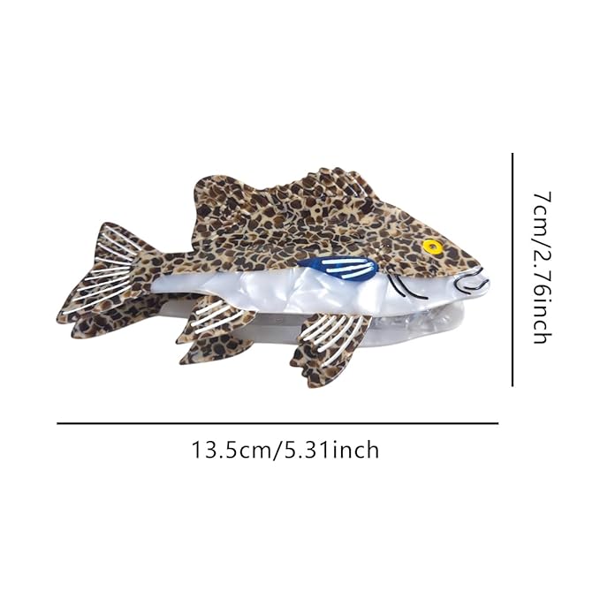 Novelty Grouper Fish Hair Clips,Cute Acetate Hair Clip,Big Claw Clips for Women,Beige