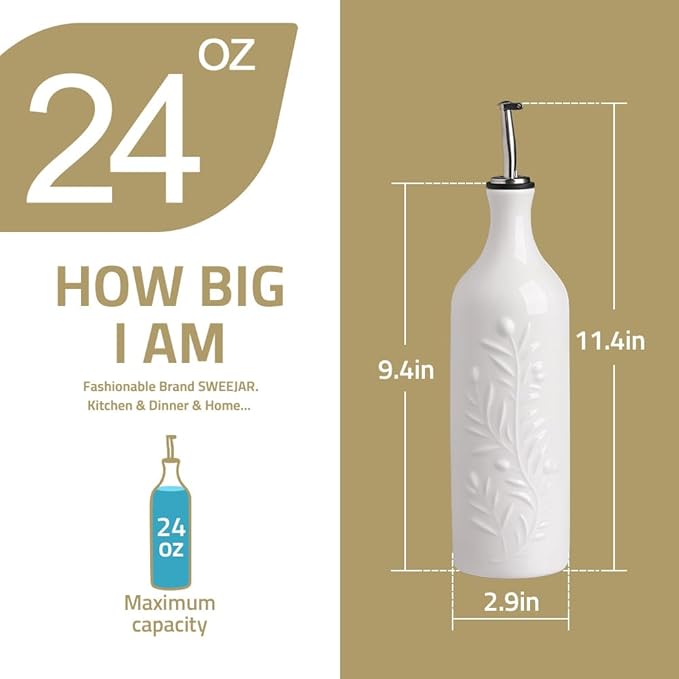 Sweejar Large Olive Oil Dispenser Bottle with Spout, 24 Oz Ceramic Oil Dispenser for Kitchen, Relief Opaque Oil Cruet, Oil Container for Cooking, EVOO, Avocado Oil, Vinegar, Pack of 1 (Gradient Blue)