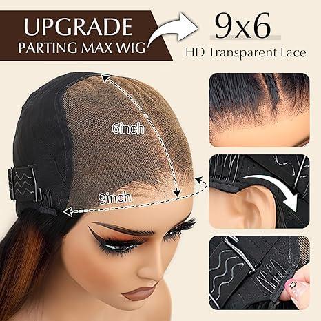AMIRTY 32 Inch 9x6 Glueless Wigs Human Hair Pre Plucked pre cut Ombre Lace Front Wig Human Hair Wear and Go Glueless Wig 180% Density 1B/30 Highlight Body Wave Wig HD Colored Wigs