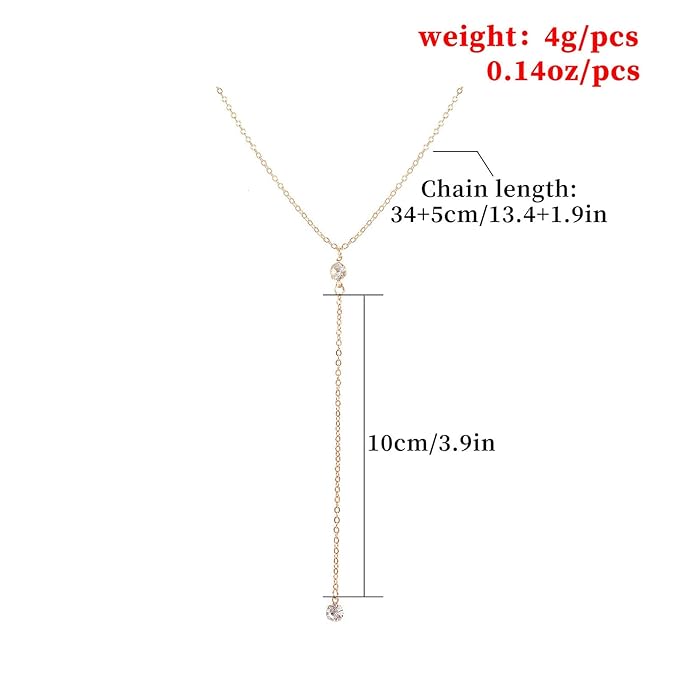 Boho Crystal Y Drop Necklace Choker Gold Long Y Necklace Chain Minimalist Cz Lariat Necklace Classic Simple Y Lariat Necklace Jewelry for Women and Girls Gifts