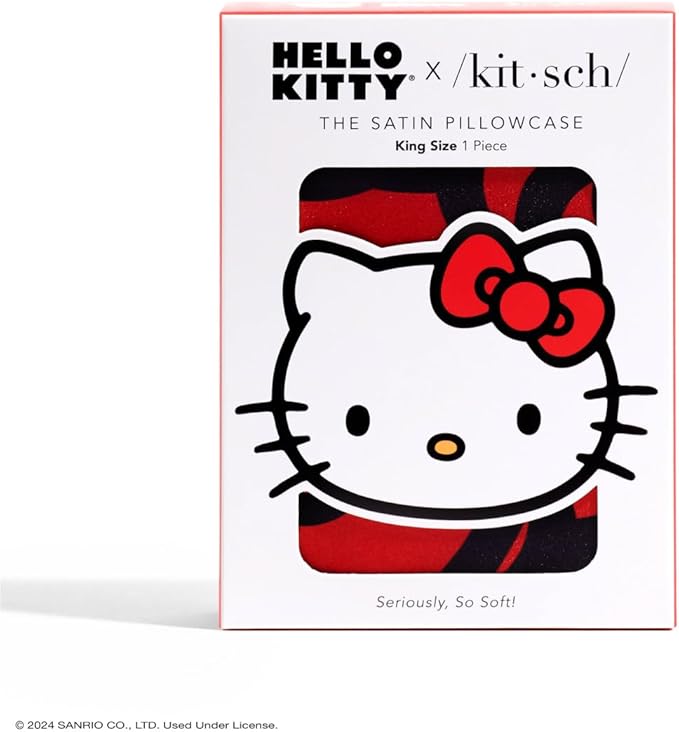 Kitsch x Hello Kitty Pillow Case – Sea of Bows Toddler Bed Time Satin Pillowcase with Zipper – Soft Cooling Pillow Cover for Hair & Skin – Better Than Silk Pillowcase – King Size 19x36