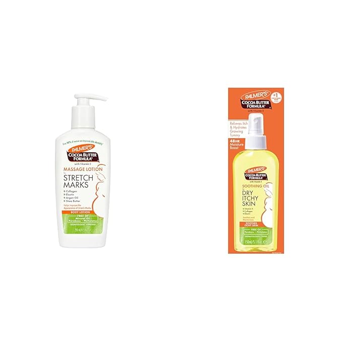 Palmer's Cocoa Butter Formula Massage Lotion for Stretch Marks & Cocoa Butter Formula Soothing Oil with Vitamin E, Dry, Itchy Skin Relief, Pregnancy-Safe Anti-Itch Body Oil, 5.1 Ounces