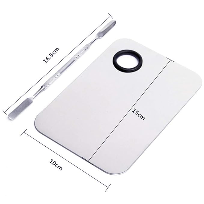 2 Pcs Stainless Steel Cosmetic Makeup Palette, Professional Cosmetic Mixing Makeup Palette Spatula Makeup Artist Tool, Beauty Salon Color Cream Mixing Palette With A Spatula Makeup Nail Art Palette