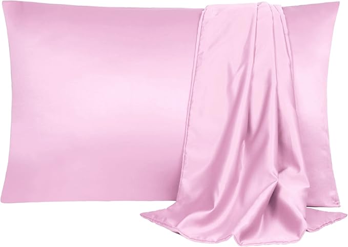 uxcell 2 Pack Silk Satin Pillowcase for Hair and Skin, Cool, Silky, Soft Breathable Pillow Cases Queen Size 20x30 Inch Sateen Pillowcase Lilac with Envelope Closure