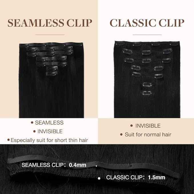 GOO GOO Clip in Hair Extensions Real Human Hair, Remy Human Hair Extensions Clip ins for Women, Natural Human Hair, 14inch 110g 7Pcs, 1 Jet black