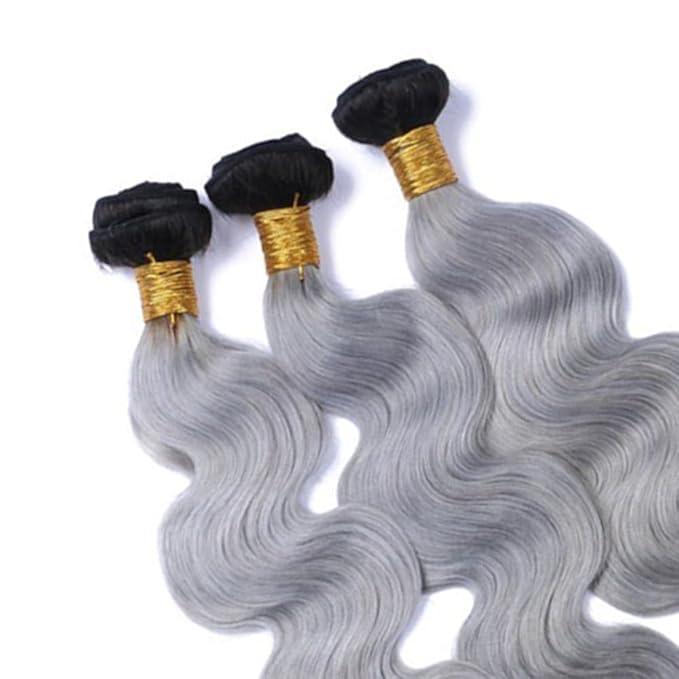 30 32 34 Inch Ombre Bundles Human Hair Grey Body Wave Bundle Brazilian Virgin Remy Hair Extensions Double Weft 2 Tone Black and Silver Body Wave Bundle Hair Weave 300g