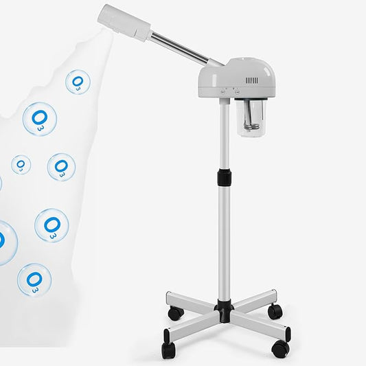 Stand Professional Ozone Facial Steamer with Touch Control, Adjustable Height & Rolling Base, 360° Rotatable Nozzle, Hot Mist Function, Use for Home, Salon SPA (White)