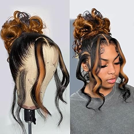 Ombre 360 Lace Front Wigs Human Hair For Women Highlight Honey Lace Wig Glueless Wig With Baby Hairs Body Wave Lace Front Wigs Human Hair (26 inch)