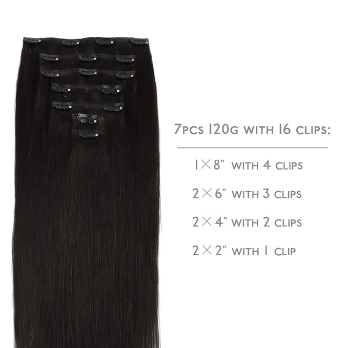 WENNALIFE Clip in Human Hair Extensions, 14 Inch 120g 7pcs Natural Black Hair Extensions Clip In Human Hair Short Straight Remy Clip in Hair Extensions Real Human Hair Double Weft