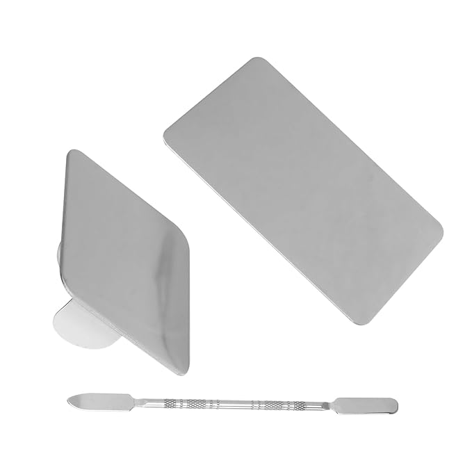 Stainless Steel Cosmetic Mixing Makeup Palette with Makeup Spatula Cosmetic Makeup Palette with Rings Holder Foundation Palette Makeup Art Tool For Nail Art,Makeup 3pcs Set