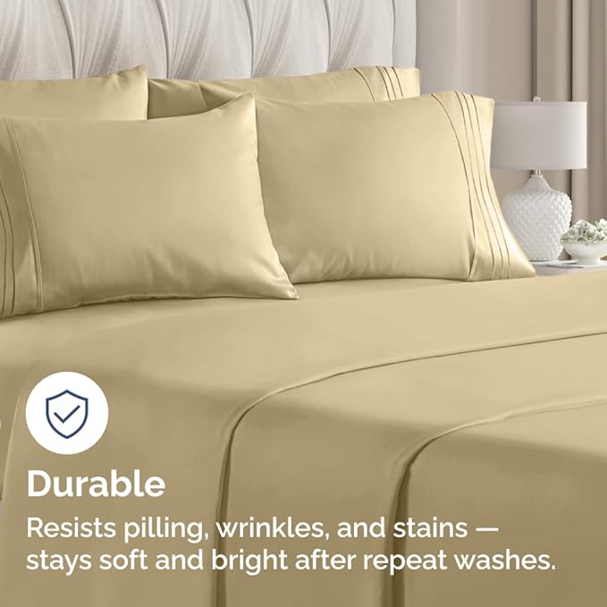 King Pillow Cases Set of 6 - Ultra Soft Hotel Quality Pillowcase Covers - Comfy & Wrinkle Free - Shrink, Stain and Fade Resistant - Easy-Care, Machine Washable Pillow Protectors - 6 Piece Set - Beige